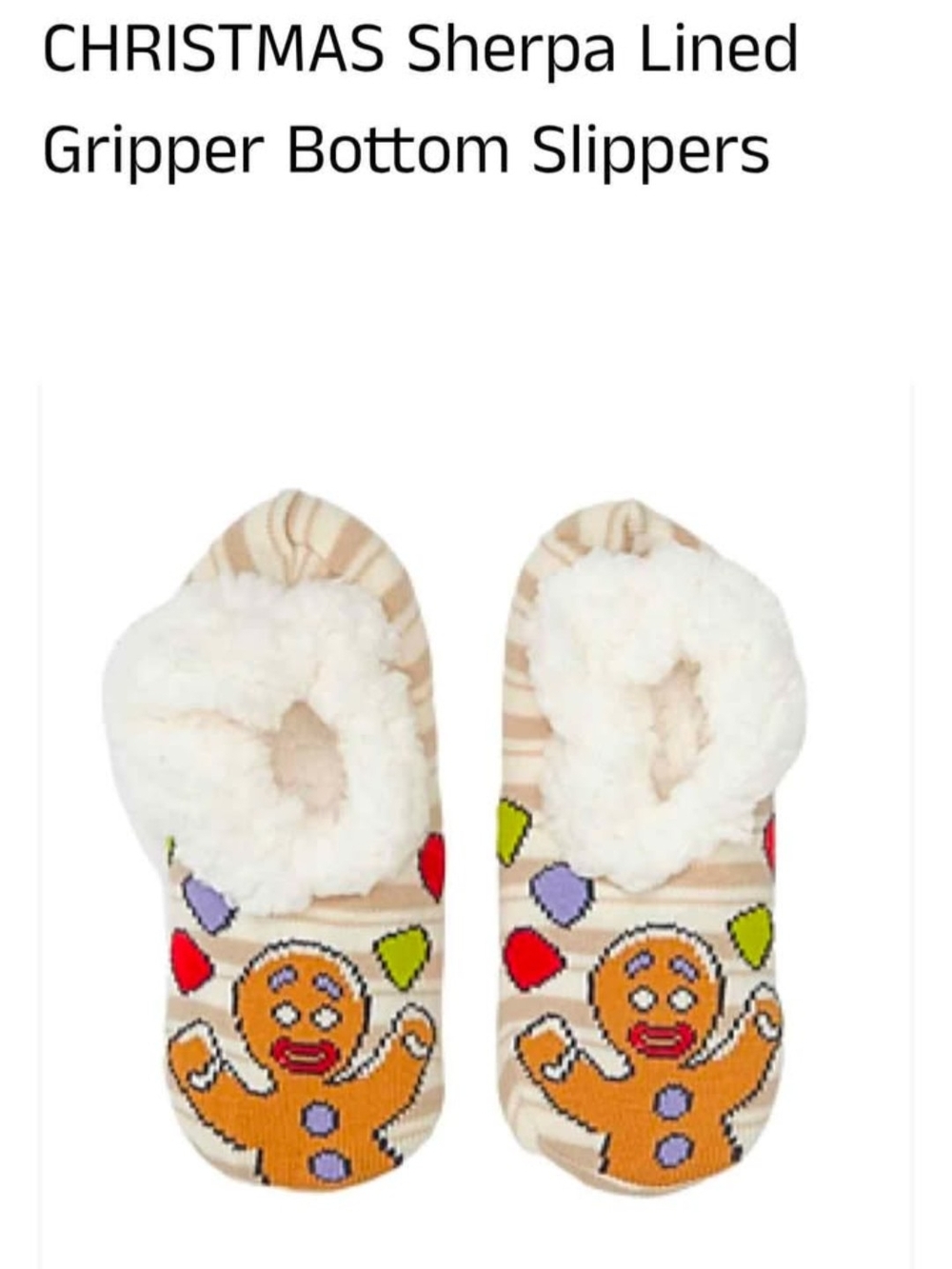 Sherpa-Lined Women's Gingerbread Gripper Slippers - Cream & Multicolor